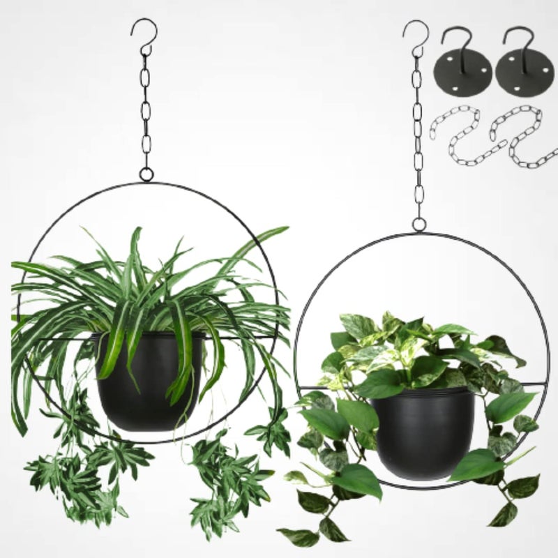 Shineloha 2 Pack Hanging Planters for Indoor Plants with 5.5" Pot + Ceiling Hook + Extender Chain | Hanging Plant Holder, Metal Minimalist Planter, NO Plant incld - Image 1